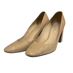 Bottega Veneta Patent Leather Block Heel, Beige, Size 8